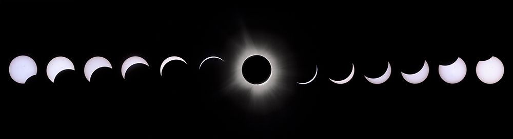 USA, Indiana, Carmel. Composite of total solar eclipse progression.